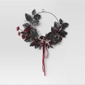 Threshold Black Halloween Wreath Leaf Ribbon Witchy Goth Whimsygoth Vamp